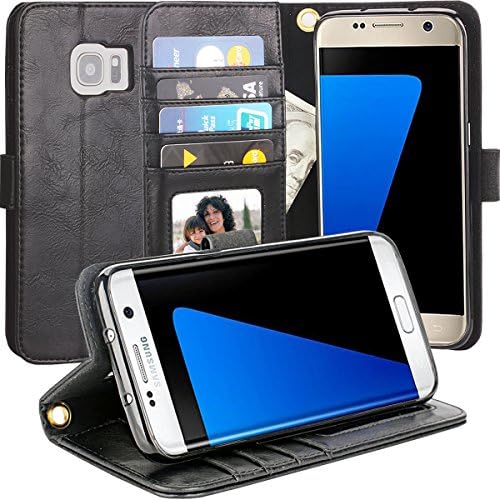 Modroid S7 Edge Case,Retro Pu Leather Wallet Case with Stand 4 Credit Card/ID Card SlotsPockets Flip Cover for Samsung Galaxy S7 Edge Black