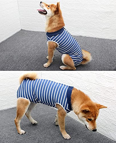 Image of Surgery Suit for Dogs Recovery Suit Abdominal Wound Puppy Surgical Clothes Post-Operative Vest Pet After Surgery Wear Substitute (L, Blue and White)