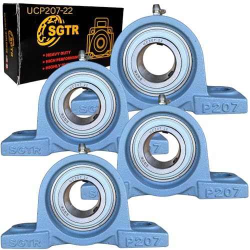 (4 Pack) Heavy Duty UCP207-22 Pillow Block Bearing, 1-3/8 inch Bore, Self-Aligning,Industrial Grade, Super Protective Seal, Chrome Steel Bearing Units, Solid Cast Iron Units (4, UCP207-22)