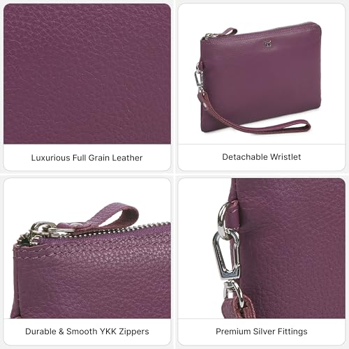 Wise Owl Accessories Genuine Leather Wristlet Wallet for Women Clutch Handbag Purses for Cell Phone Keys Coins Credit Card Slots (Amethyst Nappa) - Thumbnail 7