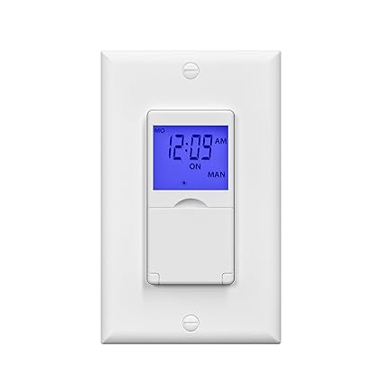 Century 7 Day Programmable In-Wall Timer Switch for Lights fans and Motors Single Pole and 3 Way (Compatible with SPDT) Both Use Neutral Wire Required White (With Blue Backlight)