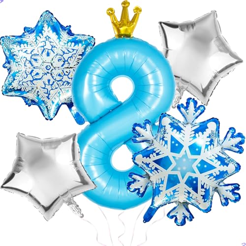 Frozen 8th Birthday Party Decorations Balloon, 40" Elsa 8 Balloon with Crown SnowFlake Foil Mylar Balloons for Princess Anna Elsa Frozen Theme Birthday Supplies, Birthday Decorations, Party Favors