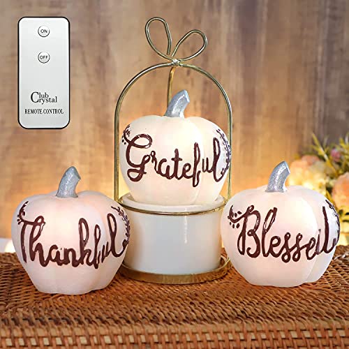 Crystal Club Flameless Candles With Remote, Real Wax Candles With Timer, Remote Control & Battery Operated Led Carving Pumpkin Candles For Mother Gifts Home Decoration, Set Of 3 #TOP23