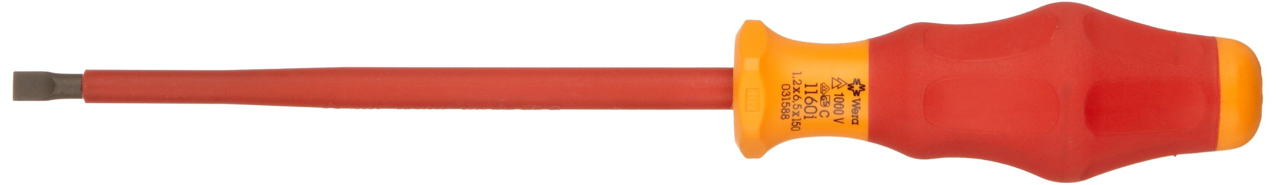 Wera 05031588001 Kraftform Comfort VDE 1160i Slotted Insulated Screwdriver, 6.5mm Head, 150mm Blade Length