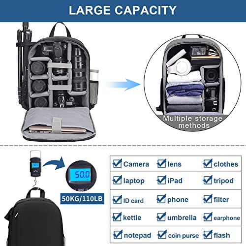 Cwatcun Camera Backpack Bag Professional For Slr Dslr Mirrorless Camera Waterproof Camera Case Compatible With Sony Canon Nikon Camera And Lens Tripod Accessories (Ⅱ Small Black) #TOP2