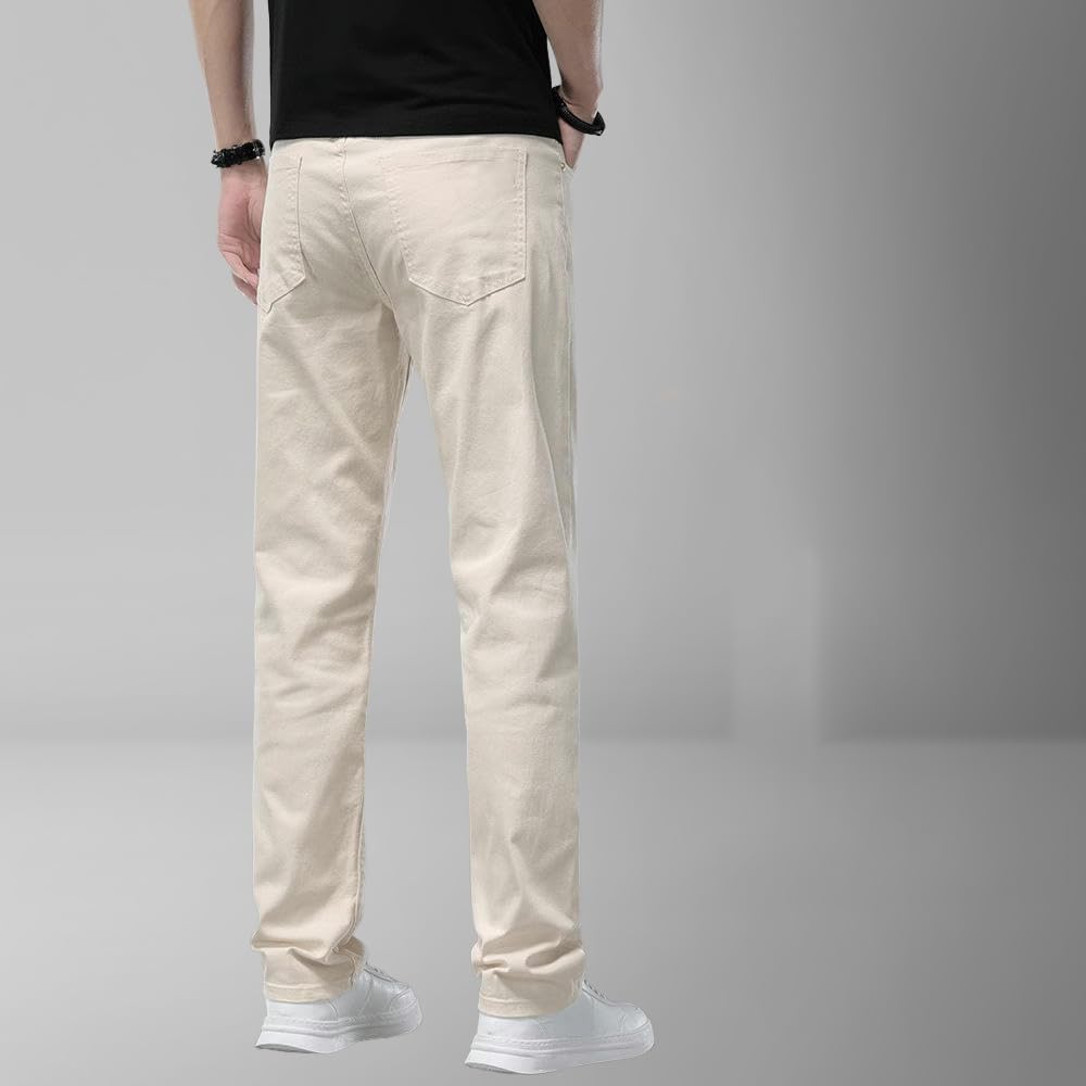 Pantaloni casual da uomo di estate sottile di colore chiaro kaki dritto