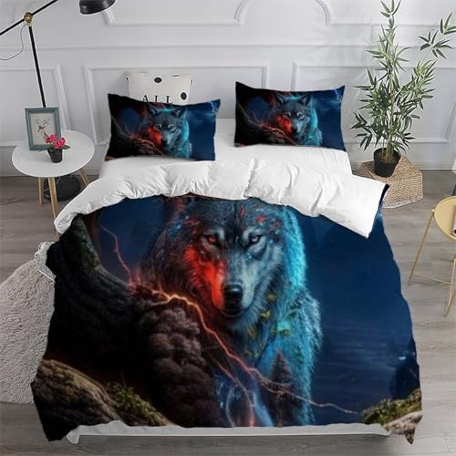 Housse de couette loup microfibre animaux fermeture éclair super king - 6