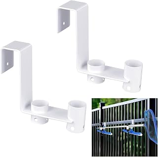 2 Pcs Pool Fence Hooks, Pool Tool Organizer, for Hanging Pool Cleaning Accessory, Pool Pole,Brush, Leaf Skimmer Net,Vacuum Head,Suitable 3/4 Inch to 1-1/4 inch Railing (Non-Adjustable 2pcs White)