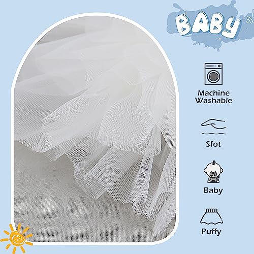 Baby Girls Soft Fluffy Tutu Skirt with Diaper Cover, Tulle Dress Skirt 3 Layers Soft for Newborn,Toddler White - Thumbnail 4