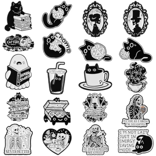 Image of Sasylvia 20 Pcs Halloween Pins Skull Spooky Skeleton Horror Dark Goth Ghost Brooch Pins for Women Men Bag Jacket Backpack Hat Pant Clothes Accessories