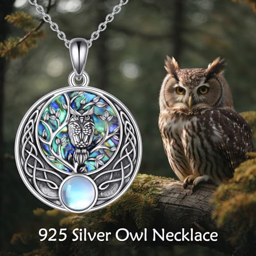 Pendentif hibou argent sterling 925 véritable et pierre de lune - 2