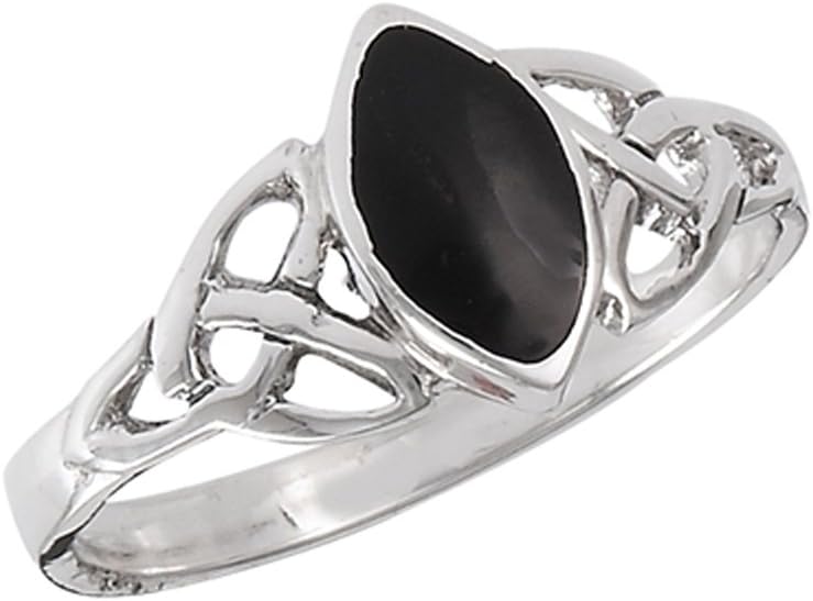 Marquise Simulated Black Onyx Celtic Triquetra Knot Ring Sterling Silver Band Sizes 5-9