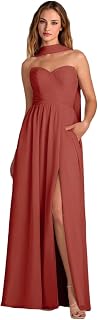 Long Bridesmaid Dresses for Wedding with Scarf Long Formal Prom Evening Party Gowns for Women