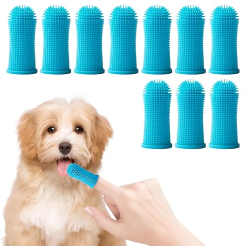 EJRUP 10 Piezas de Dedales para Limpieza Dental de Perros Azul Limpieza Suave de Dientes y Encías,Cepillo Dientes Perro,Dog Toothpaste,Limpieza Dientes Perro