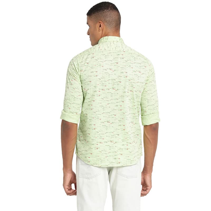 Image of Turtle Men Light Green Cotton Printed Slim Fit Casual Shirts