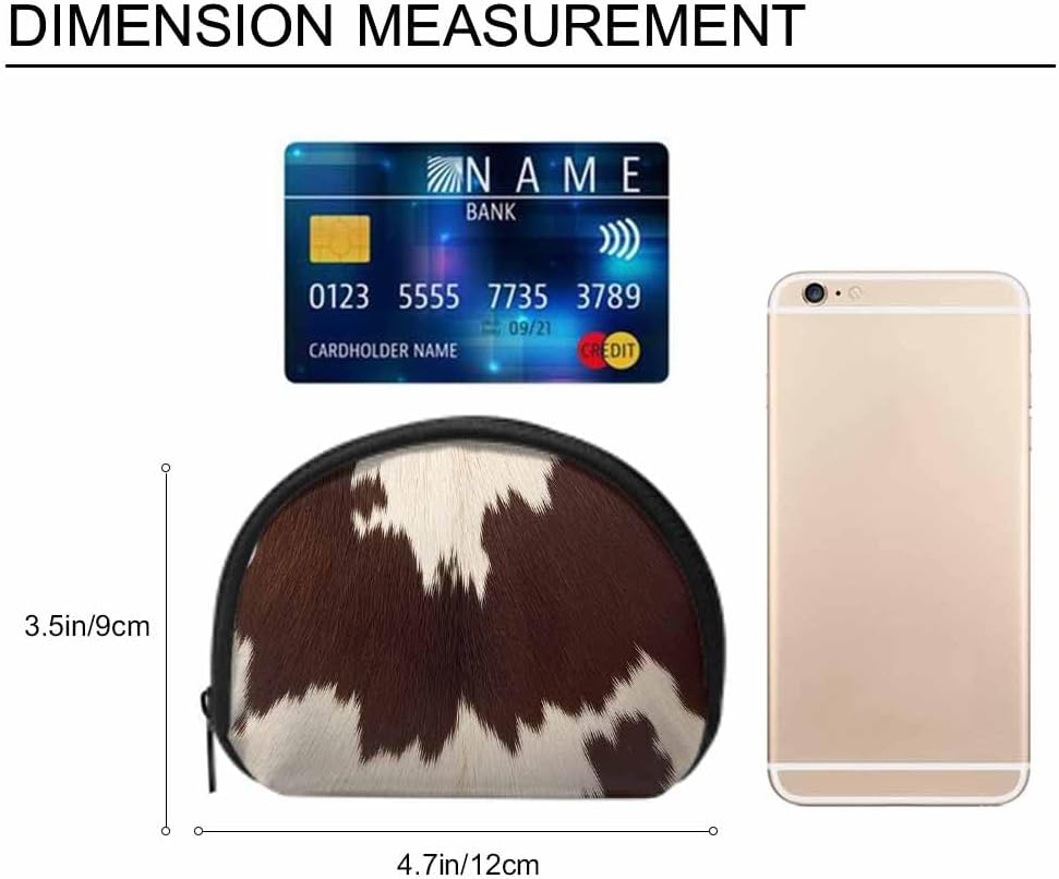 IBILIU Small Coin Purse Cow skin print Cowhide pattern Brown Fabric Mini Wallet Coin Pouch Change Purse For Women Men image 2