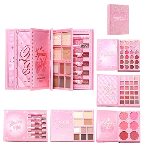 Paletas de Maquillaje,Sombra De Ojos De Larga Duración En Estilo De Libro | Sombra De Ojos Mate Con Rubor, Iluminador Y 6 Gloss Labial,para Viajes Belleza Fiestas Uso Diario Escenarios Fotografía Even