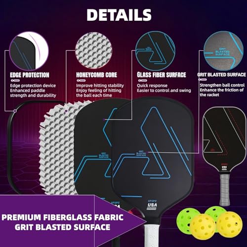 Image of Xfopz Grit Blasted Surface Pickleball Paddles Set, Glass Fiber USAPA Approved Pickle Ball Paddle Indoor Outdoor Rackets Pickleballs Racquet Gifts (Grit Blasted Surface)