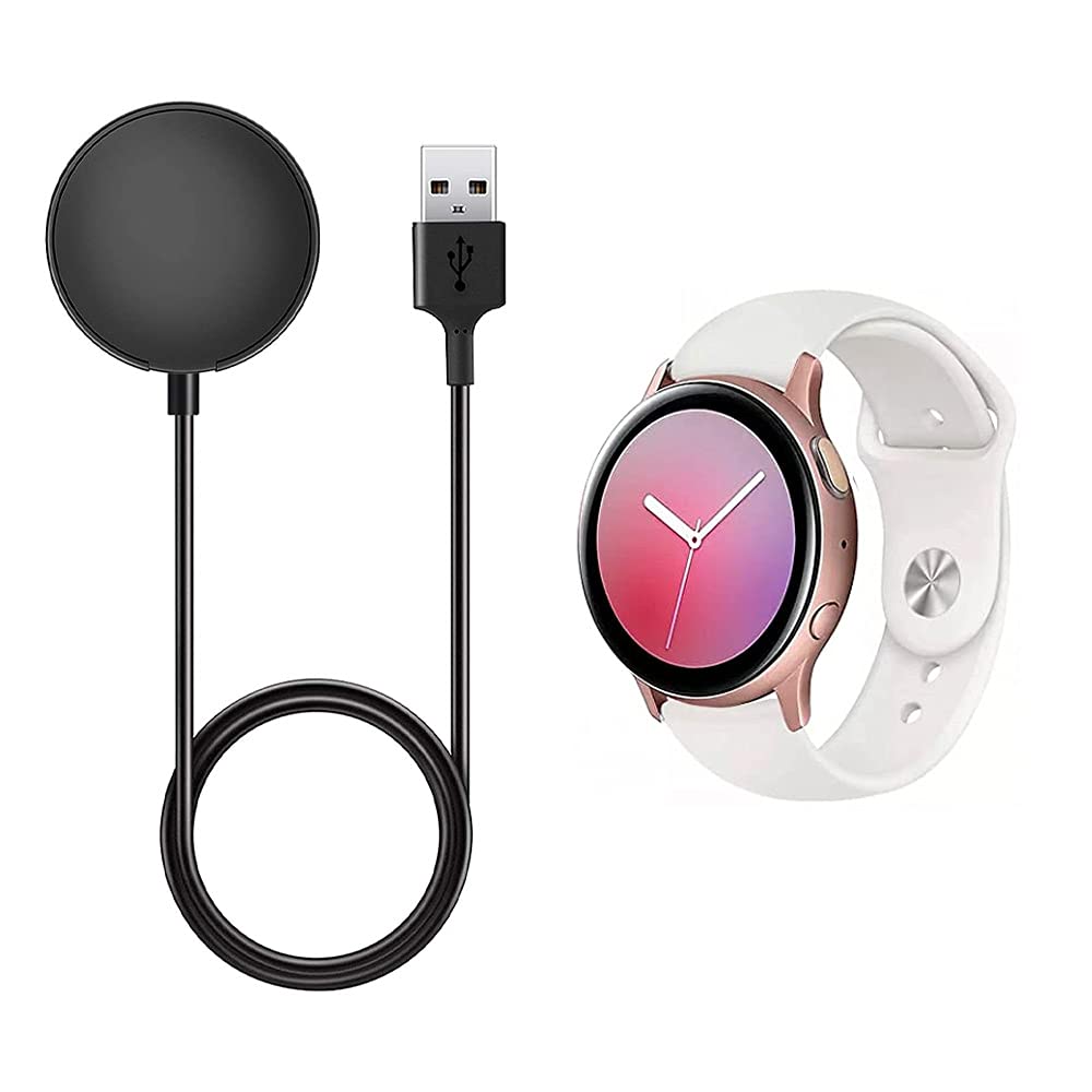 MARGOUN 2 Pack for Samsung Galaxy Watch 3 Active/Active 2 Wireless Charging Dock with 20mm Silicone Strap Watch Band for Active 2 44mm / 40mm Wristbands for Galaxy Watch 42mm Women Men