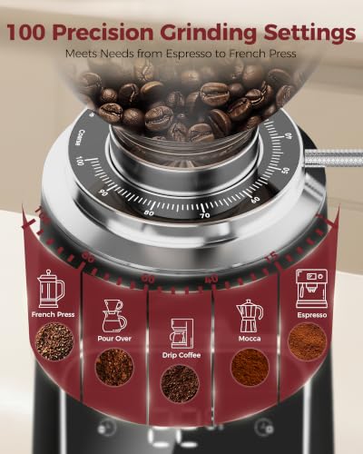 Image of Tuni G3 64mm Flat Burr Coffee Grinder with 100 Grind Settings, Black