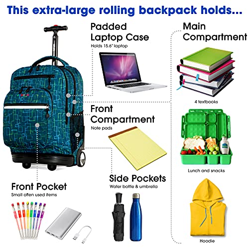 Image of J World Sundance Laptop Rolling Backpack for Girls Boys. Roller Bookbag with Wheels, 20 Inch, Soft Line