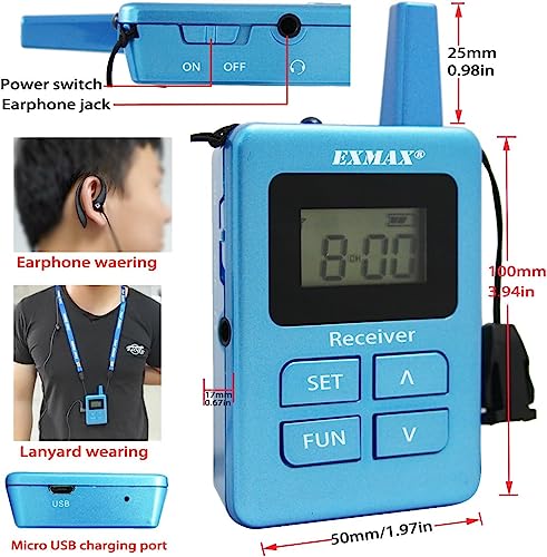 EXMAX ELGT-470 Sistema inalámbrico de transmisión de voz con 100 canales para turismo y conferencias (2 transmisores 30 receptores + estuche de carga de 32 ranuras) miniatura 6