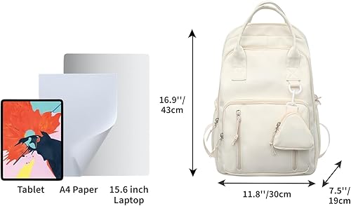 Miniatura 3 de Mochila Kawaii con bonitos accesorios estéticos para laptop de 15.6 pulgadas con colgante, Blanco, Mochila para laptop
