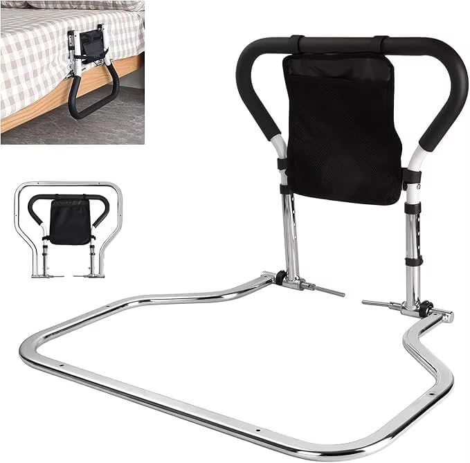 Rieles de cama plegables para adultos mayores, barra de soporte de cama médica con bolsa de almacenamiento, se adapta a colchones King Queen, Full