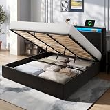 iPormis Bett 180x200 mit Stauraum, Polsterbett 180x200 cm mit LED-Beleuchtung & Ladestation, Bettgestell mit Hydraulischem und Leinen Kopfteil Stauraum, Lattenrost, Ohne Matratze, Velous Dunkelgrau