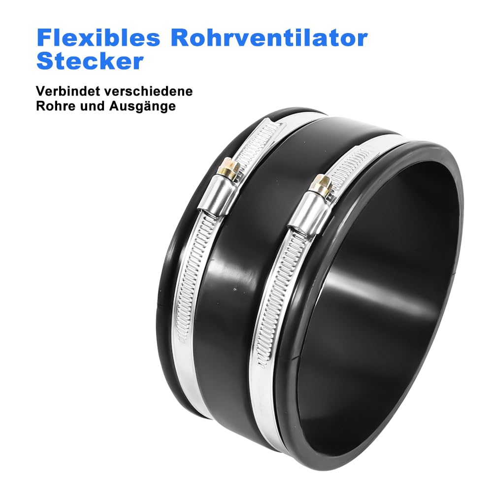 Raccord Tuyau Souple Manchon Caoutchouc Flexible 150mm - Raccord Ventilation - Réduction Bruit - 2 Colliers Acier Manchon Flexible 150mm