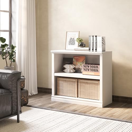 Bevfint 30' Bookcase, White Floor Standing Bookshelf, 2-Tier Display Shelves Open Storage Organizer, Book Case for Living Room Hallway Kitchen Home Office Bedroom, White 2 Tiers