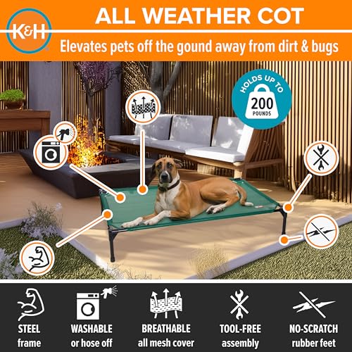 K&H Outdoor Elevated Dog Bed - Cooling Raised Dog Bed for Medium & Large Pets, Breathable Mesh Hammock Design, Indoor/Outdoor Washable Cover, Portable Metal Frame, Green, Large 42x30in by K&H Pet Products - Image 2