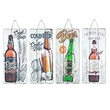 Vendido y Enviado por CAPRILO CAPRILO. Set de 4 Adornos Placa Pared Decorativas de Madera Botellas Cervezas. Cuadros y Apliques. Regalos Originales. Decoración Hogar. Muebles Auxiliares. 34.5 x 15 x 0.9 cm.