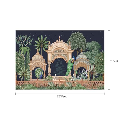 Image of 999STORE Traditional Mughal Garden Dome Indian Wallpaper Ethinic Wallpaper Peacock Wallpaper for Walls Bedroom (Non12X80446)