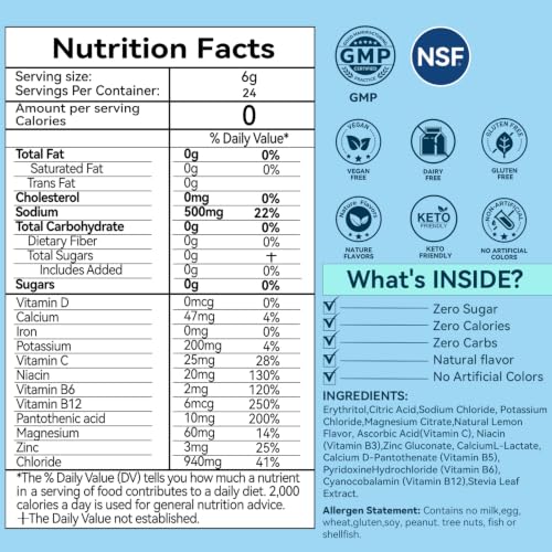 Image of Electrolytes Powder Packets - Sugar Free & Zero Calorie Liquid Daily Drink Mix - Instant Hydration & Energy Supplement with 6 Electrolytes and 5 Vitamins, Keto Friendly & Vegan - 24 Sticks