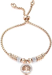 Jewelers Stainless Steel Tree of Life Charm Ajustable Size Strand Bracelet