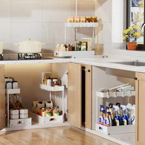 image for Delamu 2 Pack Under Sink Organizers and Storage, 2 Tier Pull Out Bathr