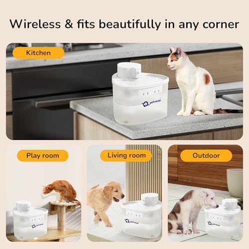Image of Petverse Wireless Cat Water Fountain 2L Battery Operated Pet Water Dispenser for Cats and Dogs, Ultra Quiet, BPA Free, with Filters, 3 Flow Modes and LED Indicator, White