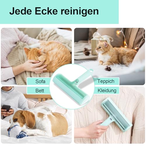 2025 Upgrade Tierhaarentferner Fusselrolle mit abnehmbarem Griff– Wiederverwendbarer, selbstreinigender Katzen- & Hundehaarentferner, Fusselbürste für Tierhaar, Geeignet für Sofas, Kleidung (Grün)