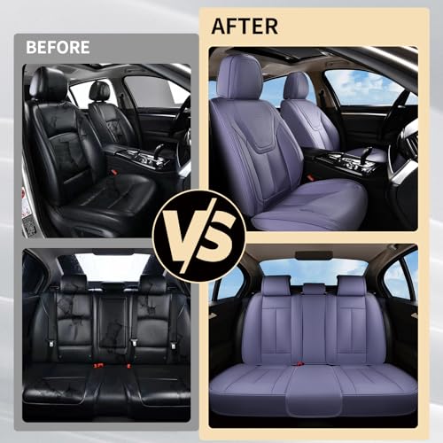 Image of FLORICH Car Seat Cover Full Set, Automotive Seat Covers, Luxury Waterproof Leather Car Seat Protectors, Car Seat Cushions Universal Fit for Most Sedans SUVs Trucks - Purple