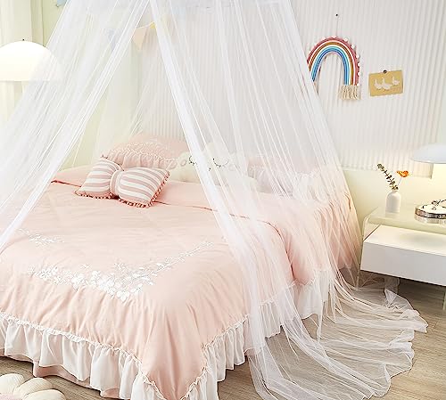JiXun Nattey Canopy Bed Curtains for Girls Bed Canopies Mosquito Net Twin Full Queen Size White Pink Color - Thumbnail 5