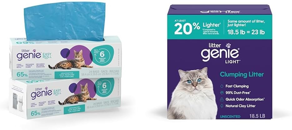 Litter Genie Easy Roll Refill Bags (2-Pack) + Litter Genie Light Clumping Cat Litter 18.5 lbs (Bundle)