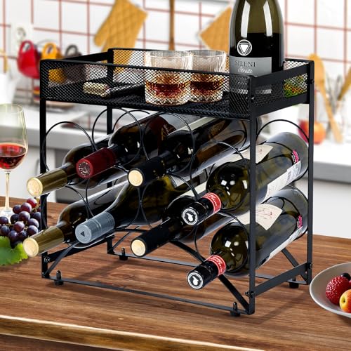NOBLEMOOD 8 Bottles Countertop Wine Rack, Metal Tabletop Wine Bottles Holder with Top Storage...