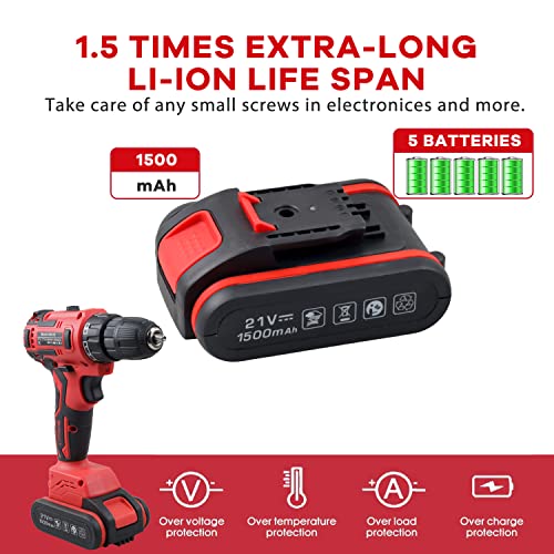 Jar-Owl Powerful Brushless Motor 21V Cordless Drill Set, 319 In-Lb Torque, 0-1350Rmp Variable Speed, 10Mm 3/8'' Keyless Chuck, 25+1 Clutch, 1.5Ah Li-Ion Battery & Charger For Home Tool Kit #TOP2
