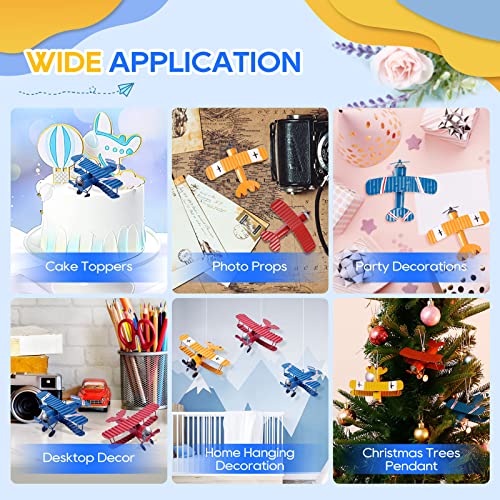 Ezakka Vintage Airplane Decor Mini Small Model Plane Metal Hanging Airplane Biplane Ornament For Room Birthday Gifts Cake Topper, 3 Color-Pack #TOP5
