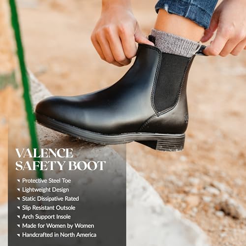 Image of Xena Workwear, Valence V1 Steel Toe Women's Work Boots, Chelsea, Slip Resistant, ASTM F2413 Certified, OSHA Compliant, Static Dissipative SD, Leather