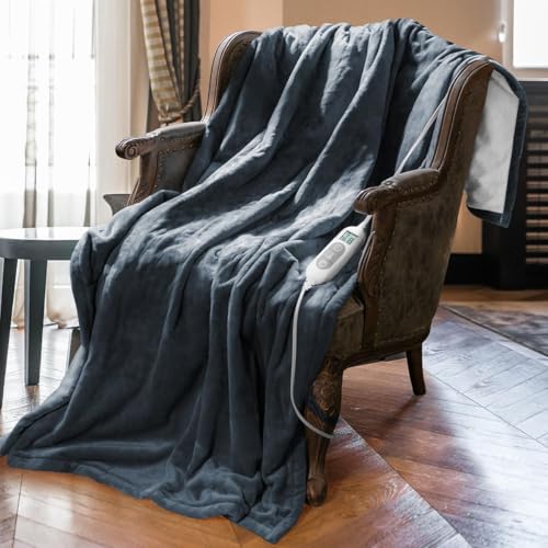 Mlivrom Heated Throw Blanket with 1-9 hrs Timer Auto-Off &