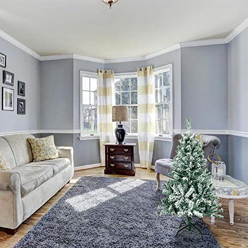 Mtb 4 Feet Hinged Artificial Flocked Snow Pine Christmas Tree With Metal Stand, 240 Tips Recycled Pvc Plastic, White #TOP2