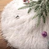 Blovec 30inch Fur Christmas Tree Skirt White Plush Faux Fur XmasTree Skirt Ornaments Snowman Santa R