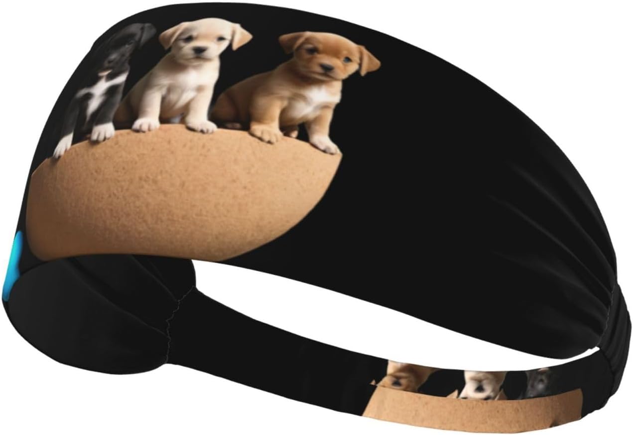 Three Puppies On A Balance Ball Elastic Exercise Headband for Sports & Workouts